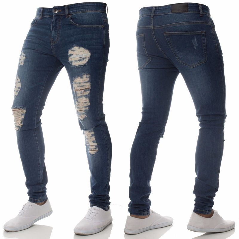 Jeans casual da uomo di Cross Border Trade Fashion, personalizzati, strappati, vestibilità slim, pantaloni piccoli, versatili e alla moda._voghion.com
