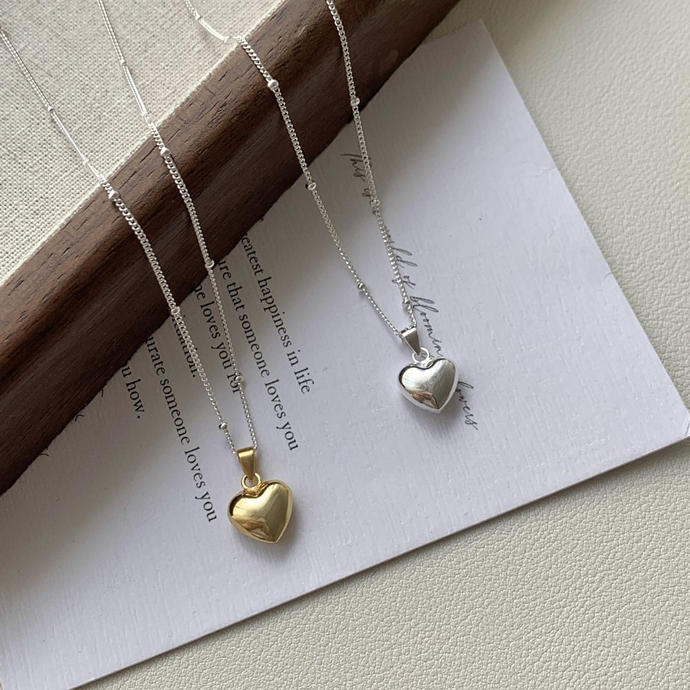 Collana in argento puro con ciondolo a forma di cuore semplice, design di nicchia coreano INS, per donne, stile minimalista, celebrità di Internet_voghion.com