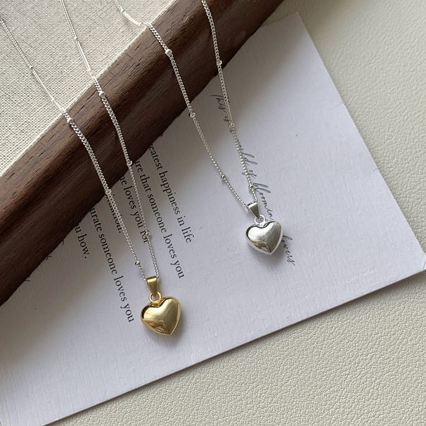 Collana in argento puro con ciondolo a forma di cuore semplice, design di nicchia coreano INS, per donne, stile minimalista, celebrità di Internet_voghion.com