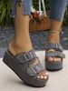 New Plus-size Limping And Denim Belt Buckle Slip-on Slippers_voghion.com