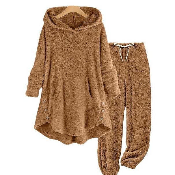 Women's Fleece Hooded Tracksuit Set - Soft & Warm Long Sleeve Top With Pants, Casual Loungewear For Fall & Winter (Multiple Colors & Sizes)_voghion.com