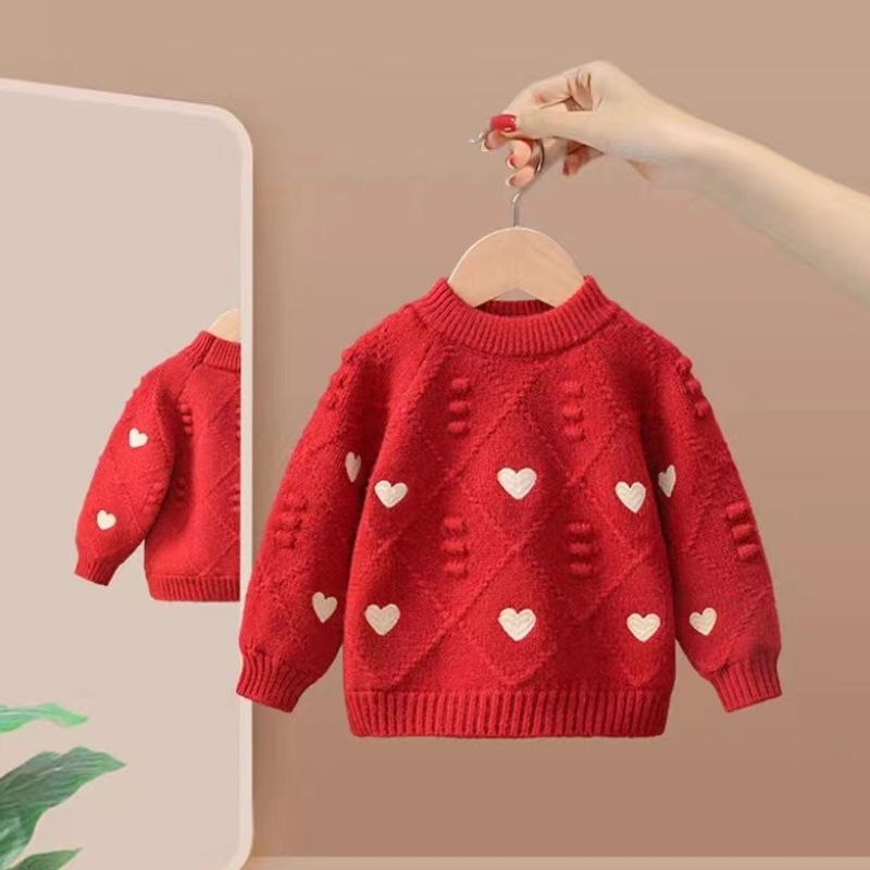 Girls' Sweater Autumn And Winter Love Embroidered Knitted Top For Baby Girls Happy Warm Sweater Base Shirt_voghion.com