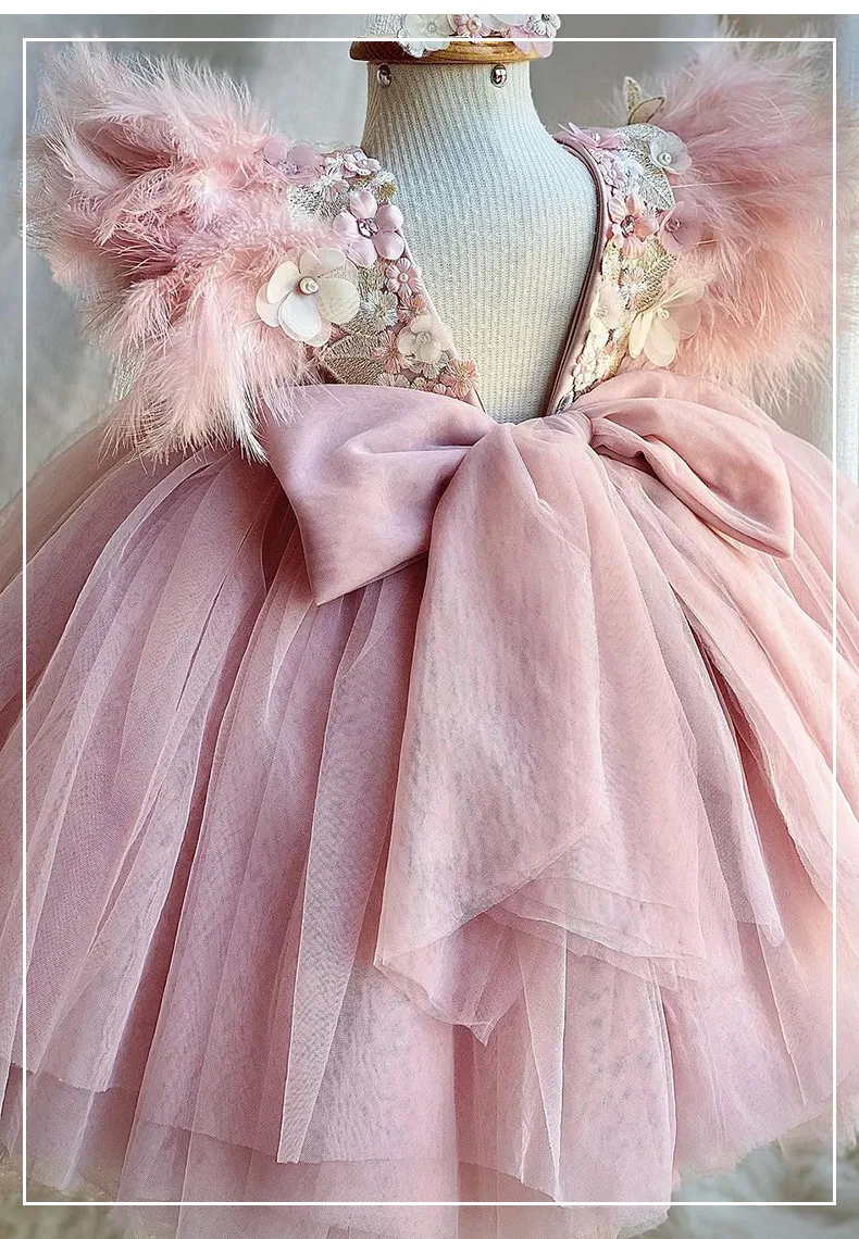 Christmas Children's Dress Lolita Flower Flower Girl Wedding Fluffy Gauze Dress Feather Lolita Girl Princess Dress_voghion.com