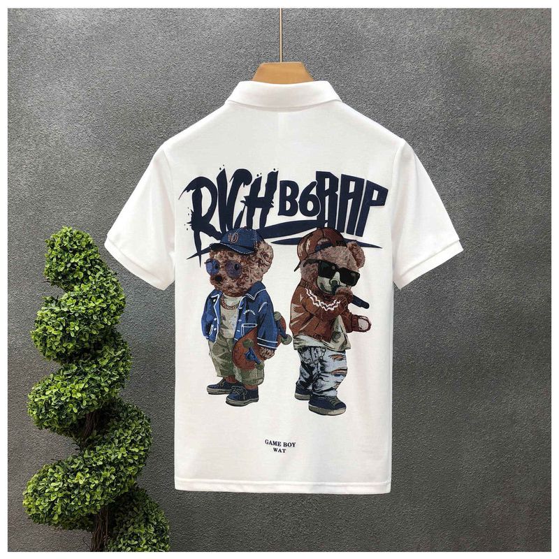 Beliebtes Poloshirt mit Cartoon-Print für Herren, kurzärmeliges T-Shirt mit Revers, High-End-Sommermode für Herren, trendige Marke, bleifrei, schmale halbe Ärmel_voghion.com