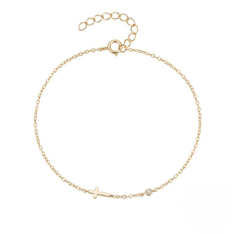 Bracciale da donna intarsiato con diamante singolo e croce mini di TK, alla moda, semplice e versatile, gioiello da mano_voghion.com