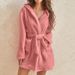 Popular Autumn And Winter Hooded Home Plush Pajamas Solid Color Warm Bathrobe Women_voghion.com
