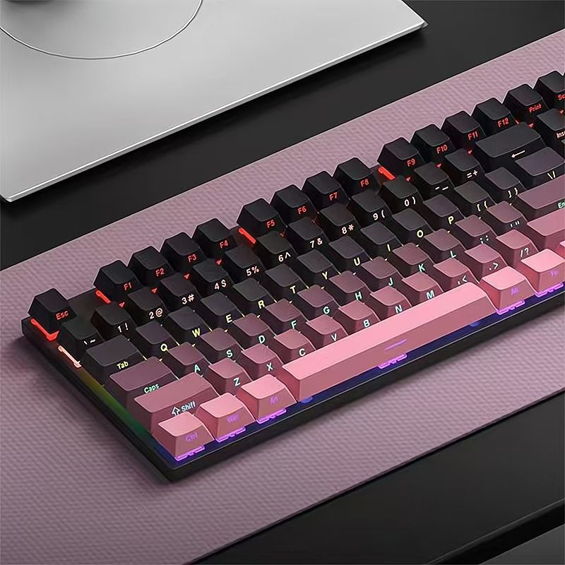 Mechaniczna grawerowana boczna czarna róża stopniowo zmieniająca kolor przezroczysta nakładka na klawisze kreatywna osobowość gra biuro klawiatura odpowiednia_voghion.com