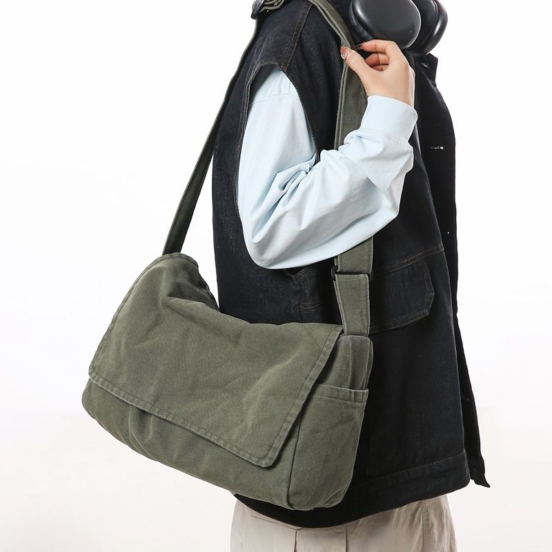Crossbody Bag Large Capacity Solid Color Canvas Shoulder Bag Simple Crossbody Bag Women's Retro Messenger Bag Backpack_voghion.com