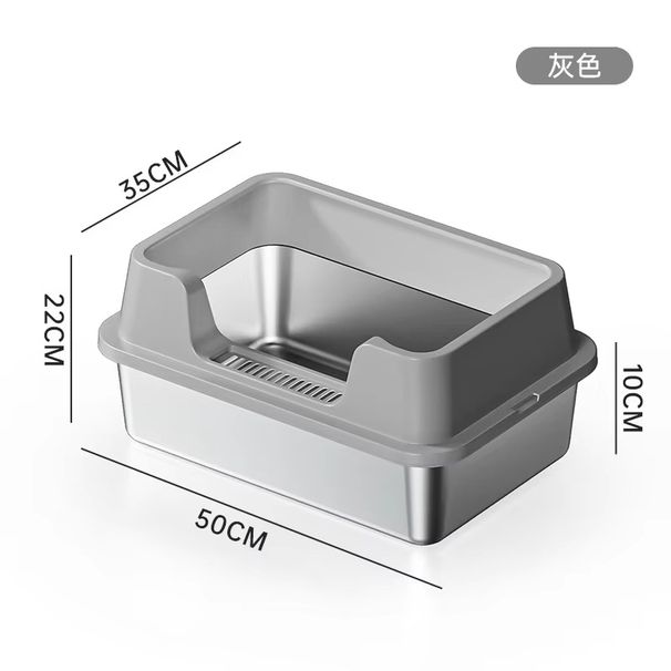 Hot-Selling Stainless Steel Open Litter Box With High Fence, Extra Large Splash-Proof Deep Semi-Enclosed Cat Toilet_voghion.com