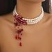 Collana di perle con goccia di sangue, stile gotico, con perline rotonde multistrato, per donna_voghion.com