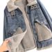 Giacca in denim da donna in pelliccia sintetica – Foderata in pile invernale, oversize ed elegante, calda e comoda (bianco/grigio, S-L)_voghion.com
