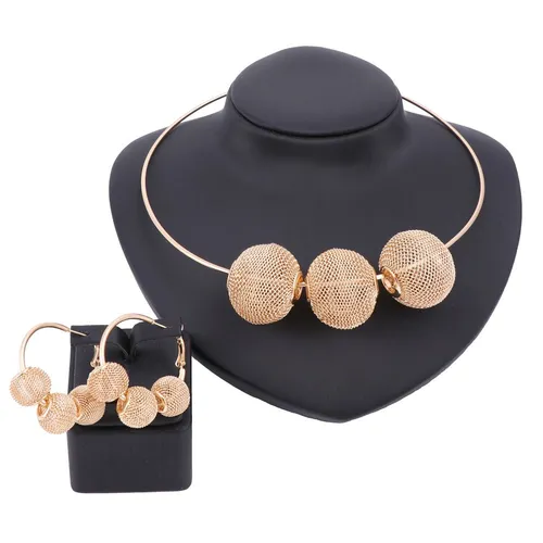 New Design Ladies Gold Colorful Necklace Earring Wedding Accessories Decoration Party Gift Jewelry Set_voghion.com