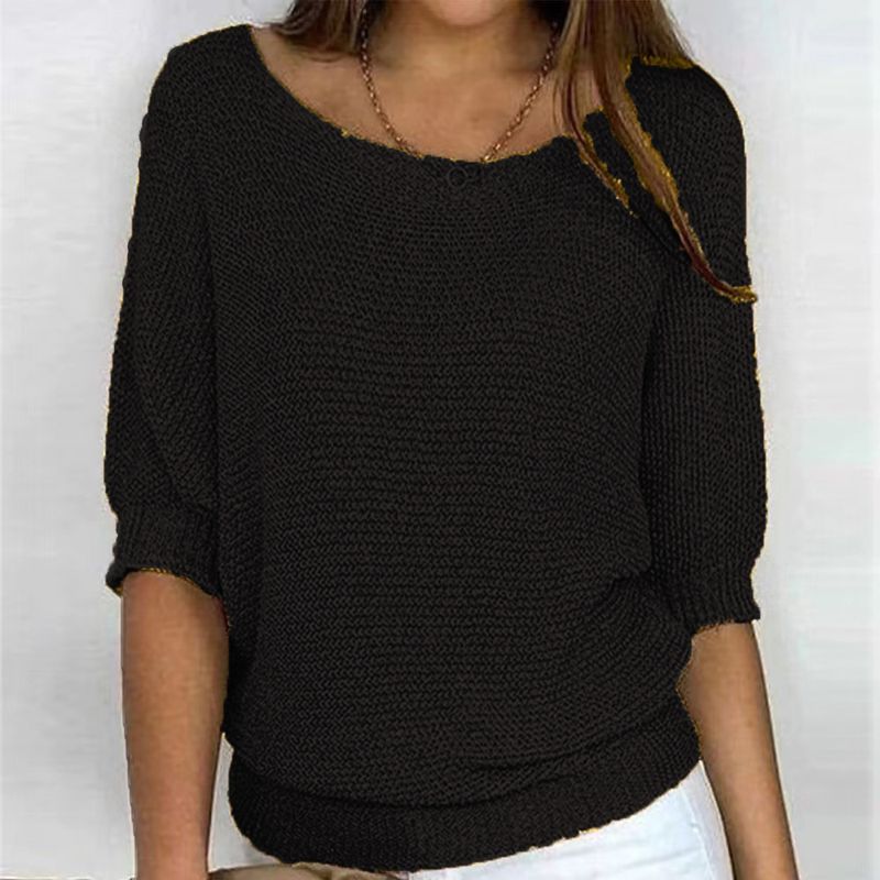 Pull à col ras du cou pour femmes, couleur unie, élégant, manches à sept points, haut, chemise de climatisation_voghion.com