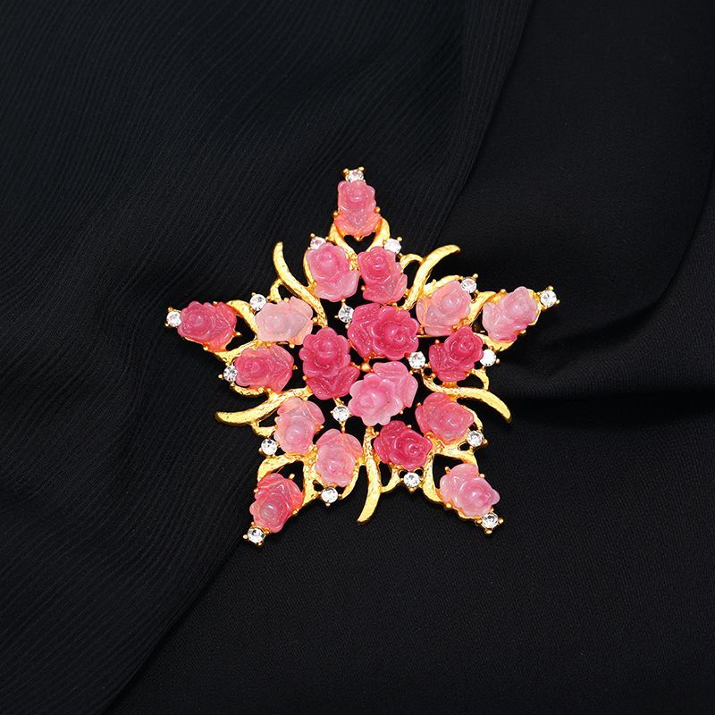 Broche Pentagrama Temperamento Azul Rosa Mudança Gradual Rosa Flor Corsage Mulher_voghion.com