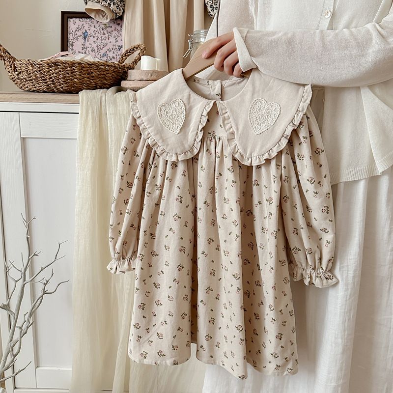 Robe de fille en dentelle imprimée à revers version coréenne pour mère et enfant 2024 automne nouvelle robe de princesse à manches longues pour enfants en pur coton_voghion.com