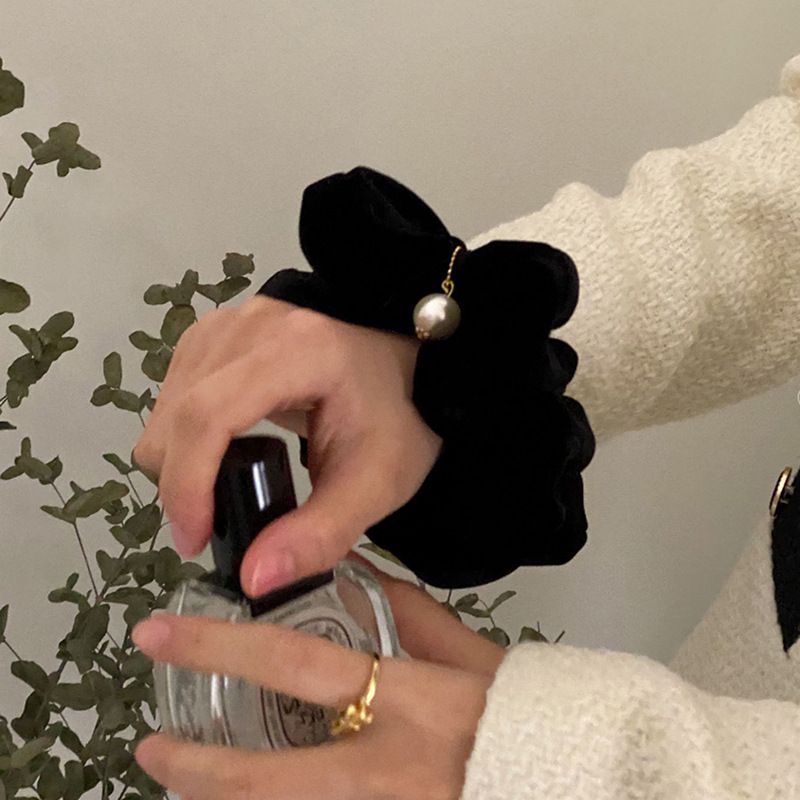 Fascia per capelli in velluto nero di alta qualità, stile francese, con perle, per l'intestino crasso, autunno e inverno_voghion.com