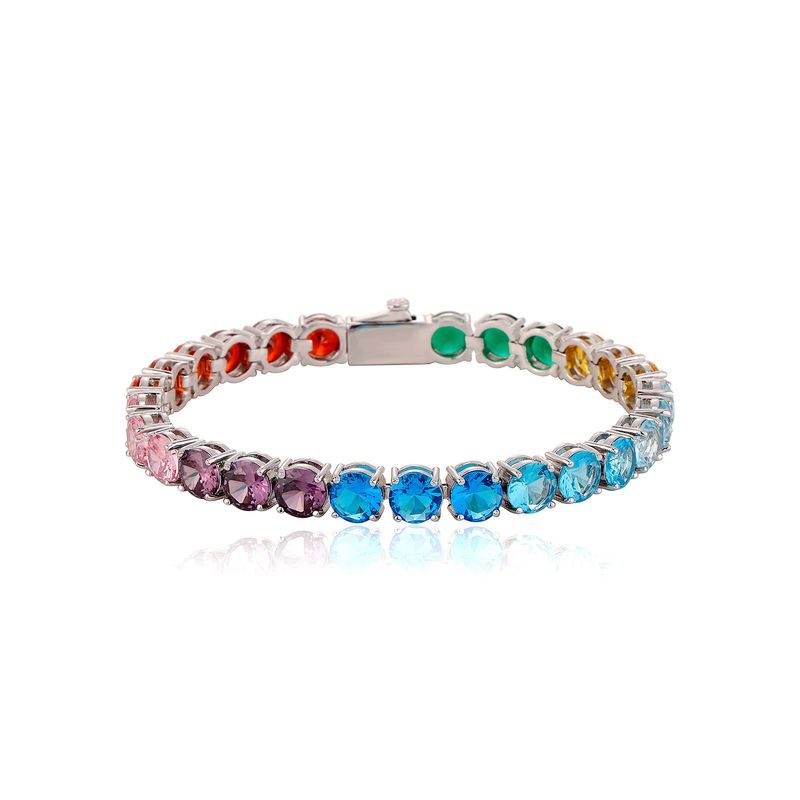 Corrente de tênis para joias masculinas e femininas com pedras de zircônia coloridas, conjunto de colar e pulseira estilo hip hop com fileira única, design geométrico_voghion.com