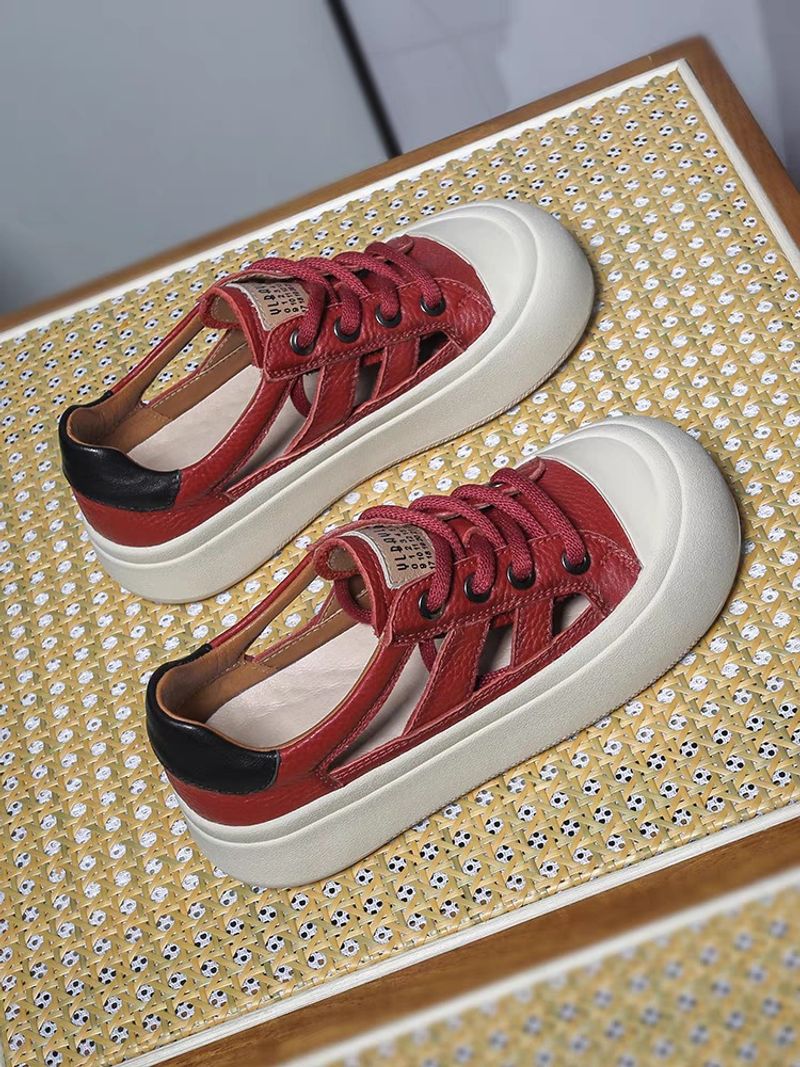 Scarpe bianche traspiranti vuote con la suola spessa per le donne 2024 nuovi sandali estivi retrò con punta chiusa brutte scarpe da ginnastica a testa grande per le donne_voghion.com