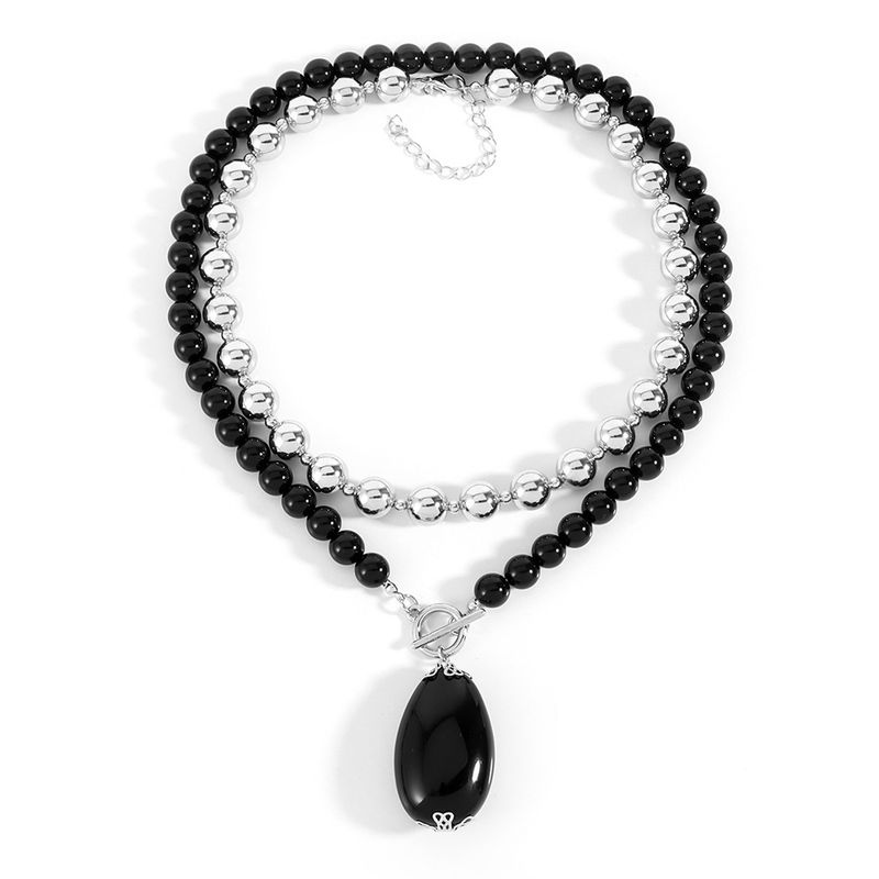 Ensemble de deux pièces de perles, collier de perles rondes multicouches, collier pendentif goutte d'eau rétro_voghion.com