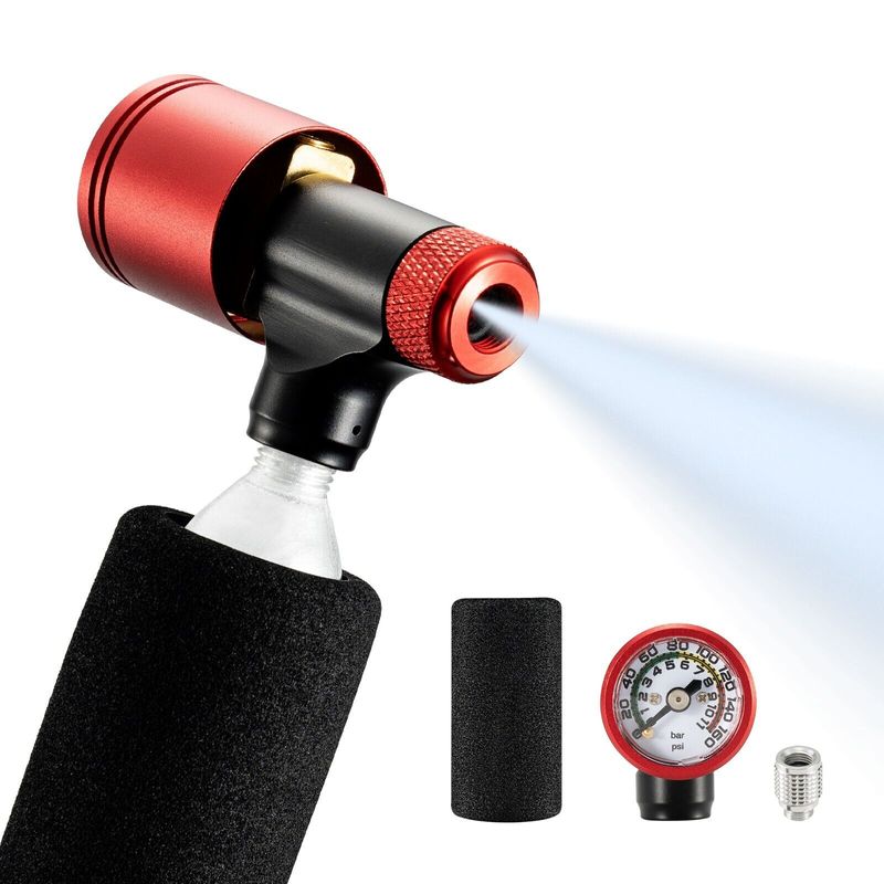 Pompe à CO2 pour vélo ROCKBROS, 160 PSI avec baromètre, pour valves Presta et Schrader, légère_voghion.com