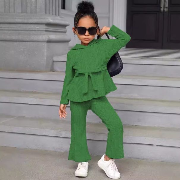 Abbigliamento per bambine, completo a maniche lunghe, maglione casual lavorato a maglia, pantaloni svasati multicolori, maglione, completo in due pezzi_voghion.com
