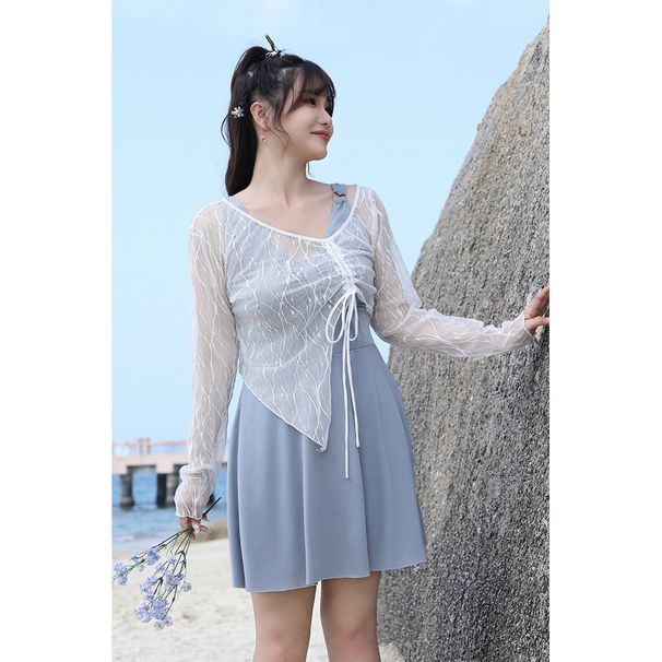 Costume da bagno per ragazze, taglia 180 Jin, set da tre pezzi, coprente la pancia, snellente, classico, manica lunga, seno grande, caldo_voghion.com