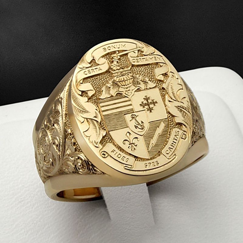 Crown Lion Shield Badge Color Royal Seal Men's Ring_voghion.com