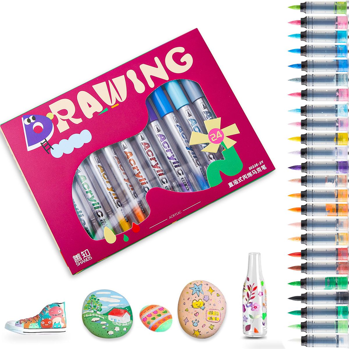 48-Color Acrylic Paint Markers Set, Soft Tip For Layering & Blending, Non-Toxic Water-Based Ink, Ideal For Kids DIY Art Projects, Sketching_voghion.com