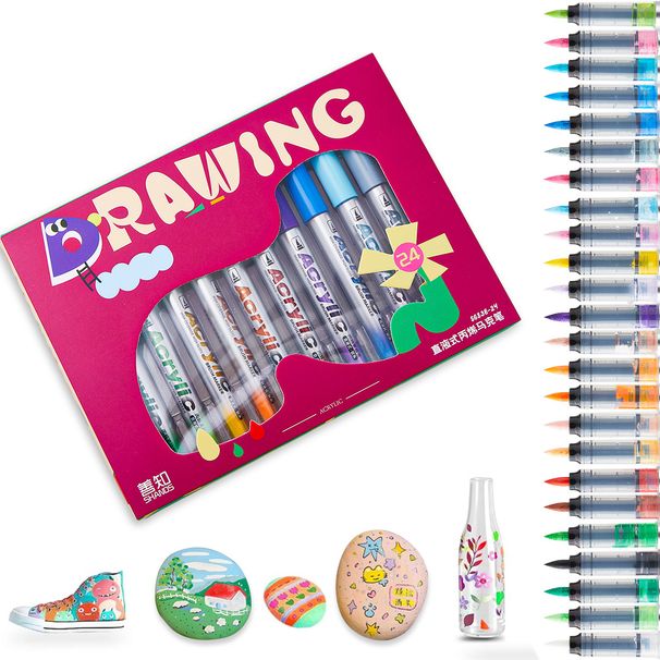 48-Color Acrylic Paint Markers Set, Soft Tip For Layering & Blending, Non-Toxic Water-Based Ink, Ideal For Kids DIY Art Projects, Sketching_voghion.com