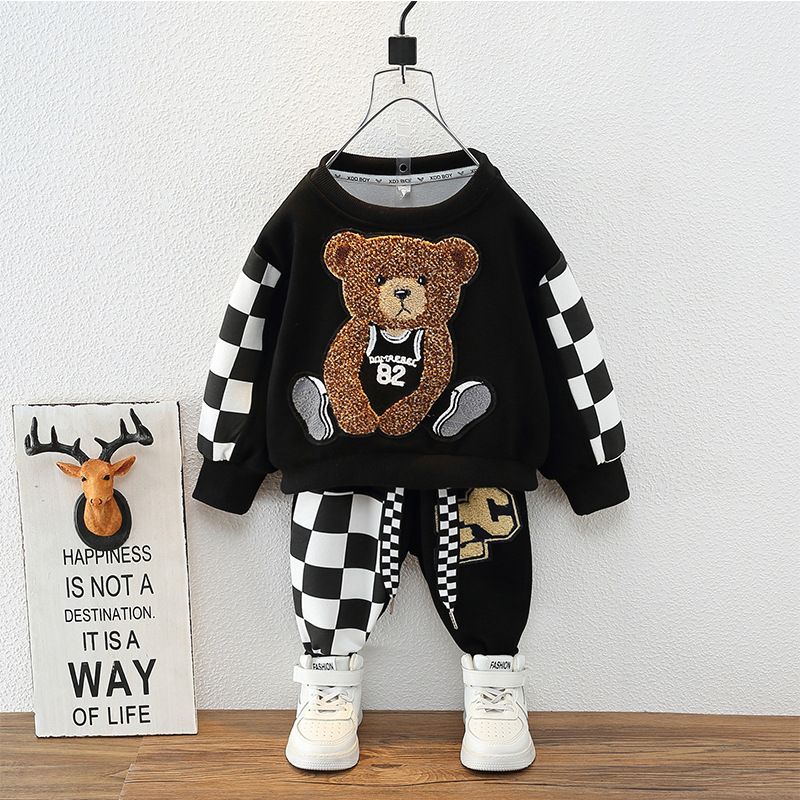 Mère et enfants ensemble garçon petit ours dessin animé marée marque deux pièces mode décontractée pour enfants_voghion.com