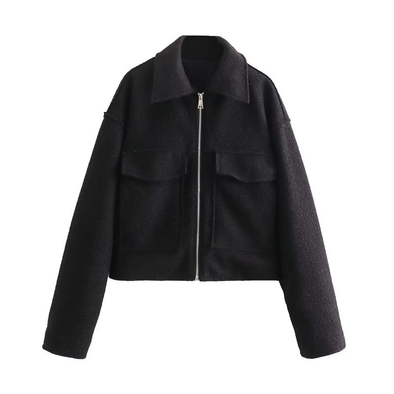 Women's Clothing Pearl Leather Short Loose Casual Wool Coat _voghion.com