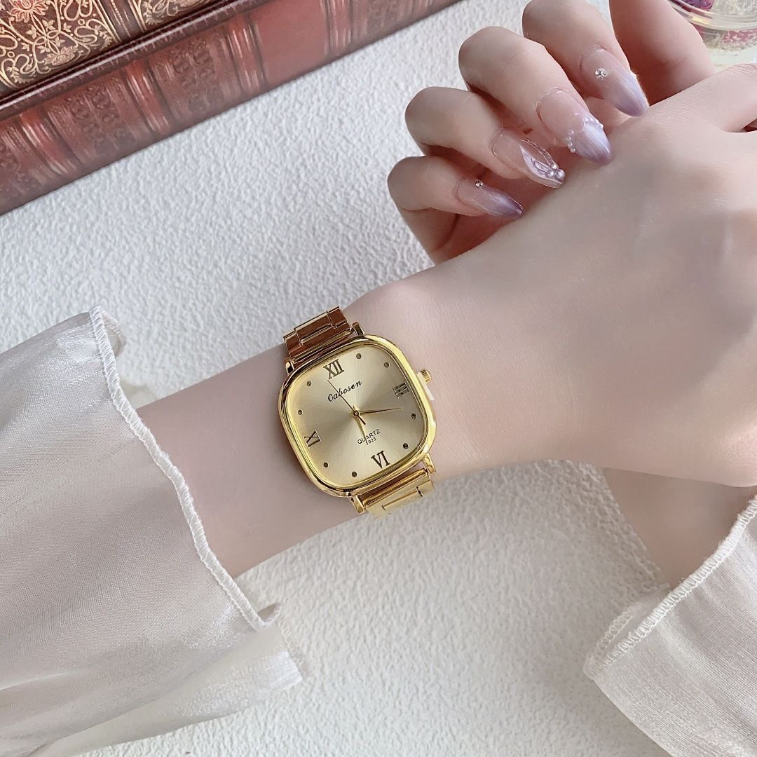 Damenuhren Großes Zifferblatt Uhr Damen Retro Gold Quarzuhr Paaruhr_voghion.com