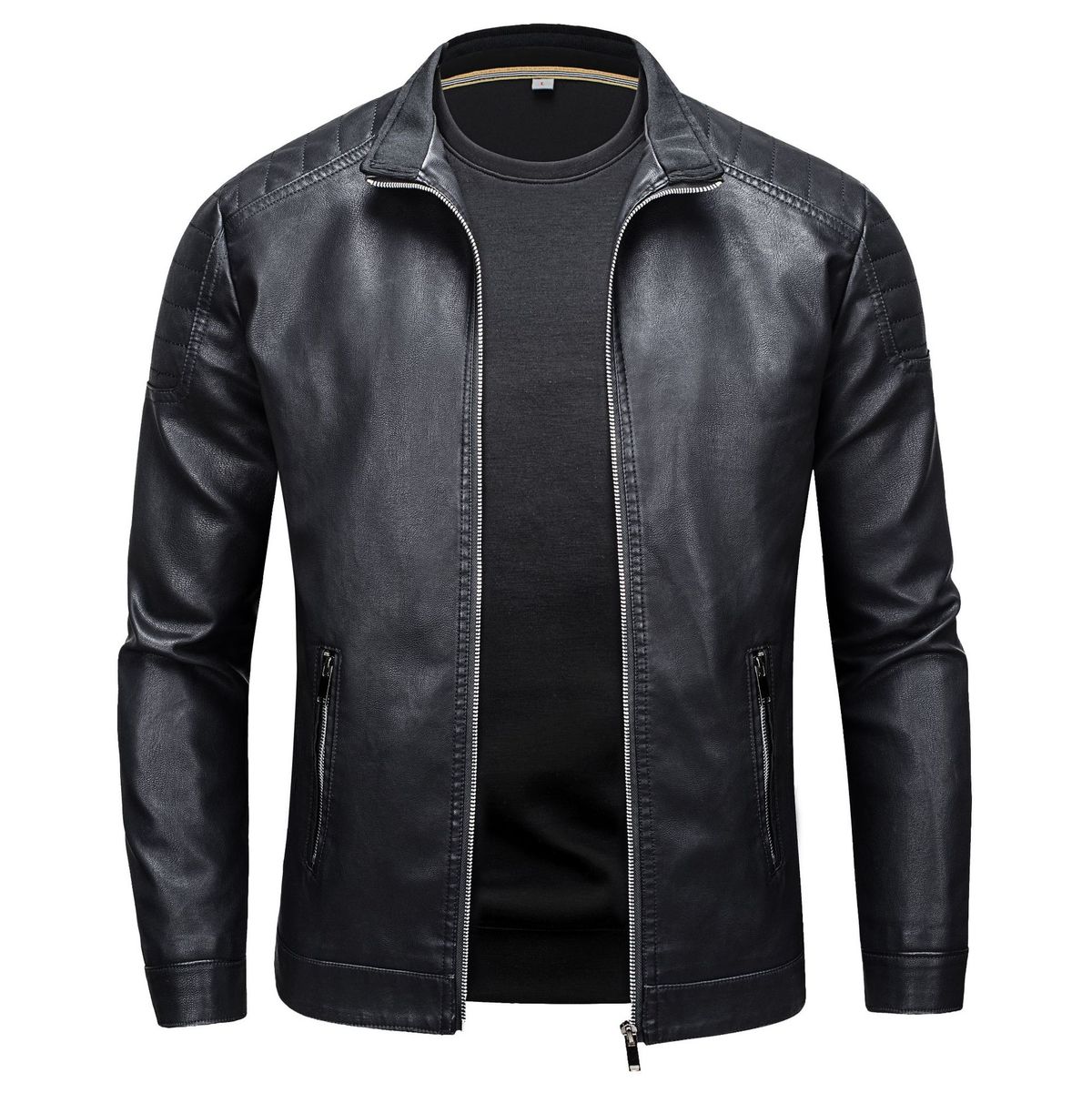 Heren Casual Slim Fit Motorfiets PU Leren Jas, Heren Koreaanse Versie_voghion.com