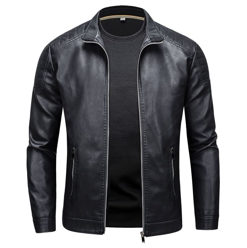 Giacca da motociclista in pelle PU casual slim fit da uomo, versione coreana da uomo_voghion.com