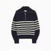 Lapel Striped Sweater Women's Pullover Zipper Knitted Sweater Women's_voghion.com