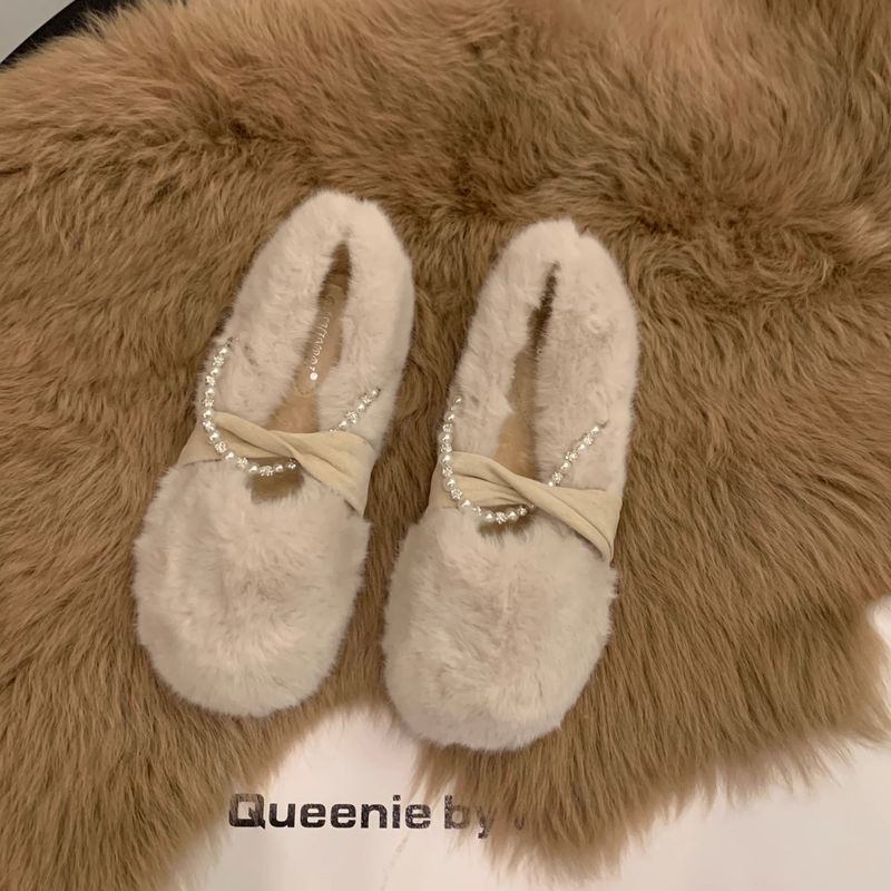 Internet Famous Flat Bottomed Plush Shoes for Women's Shoes, New 2023 Autumn and Winter Plush Insulation, Bean Cotton Shoes, Single Shoes_voghion.com