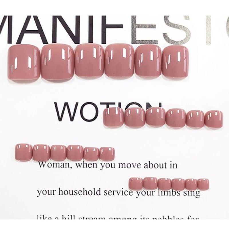 Künstliche Nägel, nacktes Rosa, vollständige Abdeckung, kurze, flache Zehennägel, einfarbig, DIY, Fußspitze, Nägel, Kunst, Salon, Nagelkunst_voghion.com