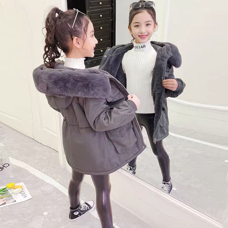 Girls' flannel jacket for autumn winter, medium to long, 2024 new style, western-style, children's, women's,_voghion.com