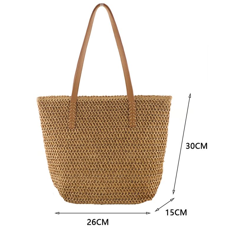 Gewebte Umhängetasche aus Stroh für Damen, einfarbig, für den Sommer, gewebte Tasche für Frauen, handgefertigte Reisehandtaschen, Unterarmtaschen_voghion.com