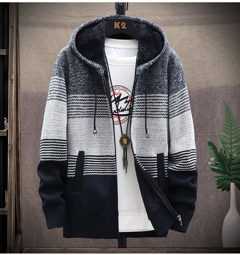 202 Nuovo maglione spesso e morbido, cappotto da uomo oversize, cardigan con cappuccio e cappello_voghion.com