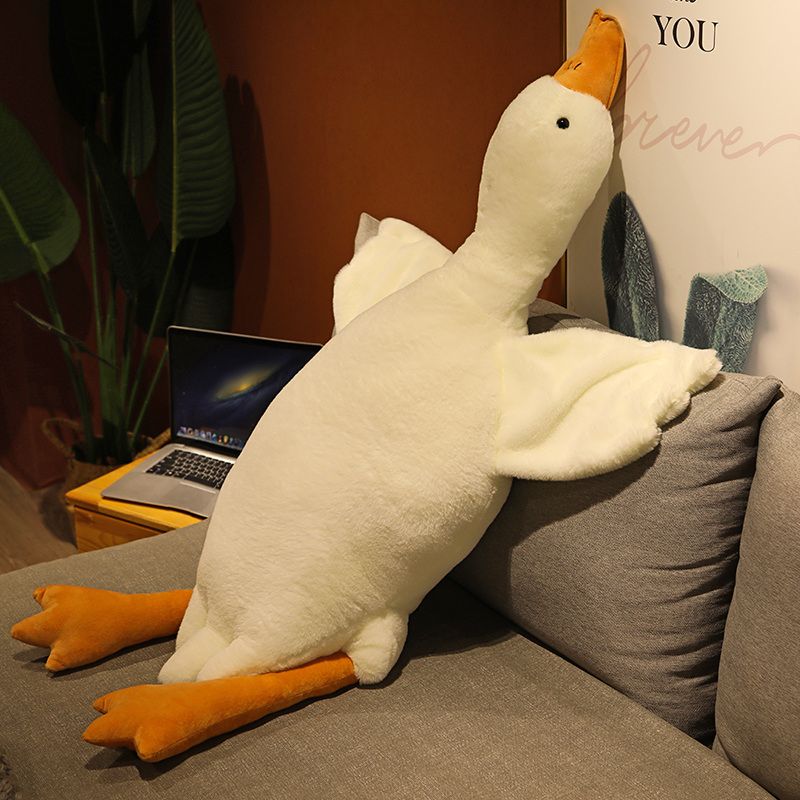 155cmGiantStuffedAnimalsWhiteGoosePlushThrowPillowsYellowDuckPlushiesKidsToysSoftSleepingCushionDecorGifts_voghion.com