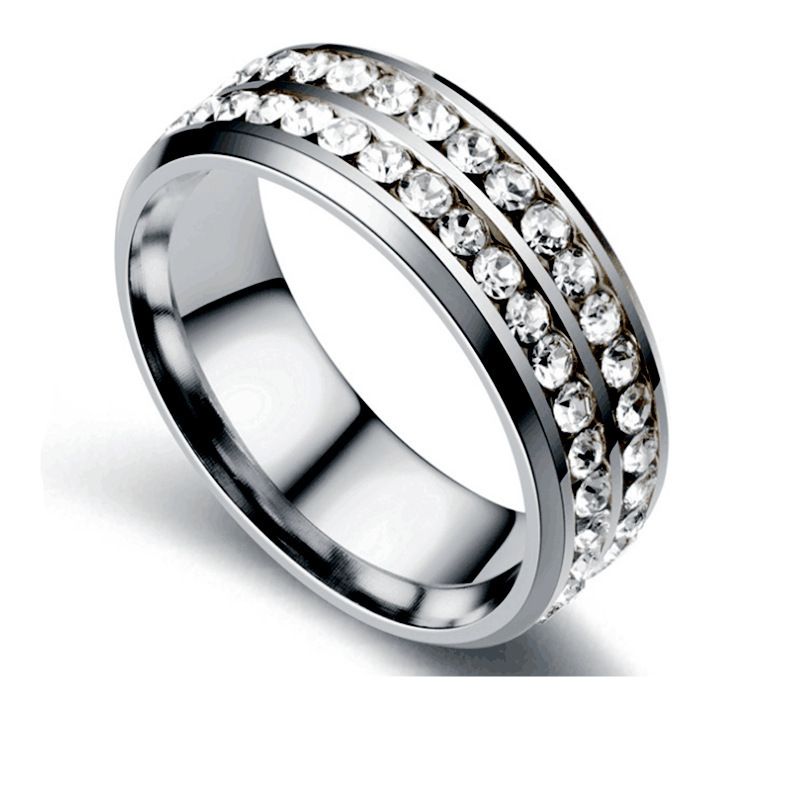 Titanium Double Row Ring Fashion Stainless Steel Inlaid Diamond Couple Rings Women's Jewelry_voghion.com