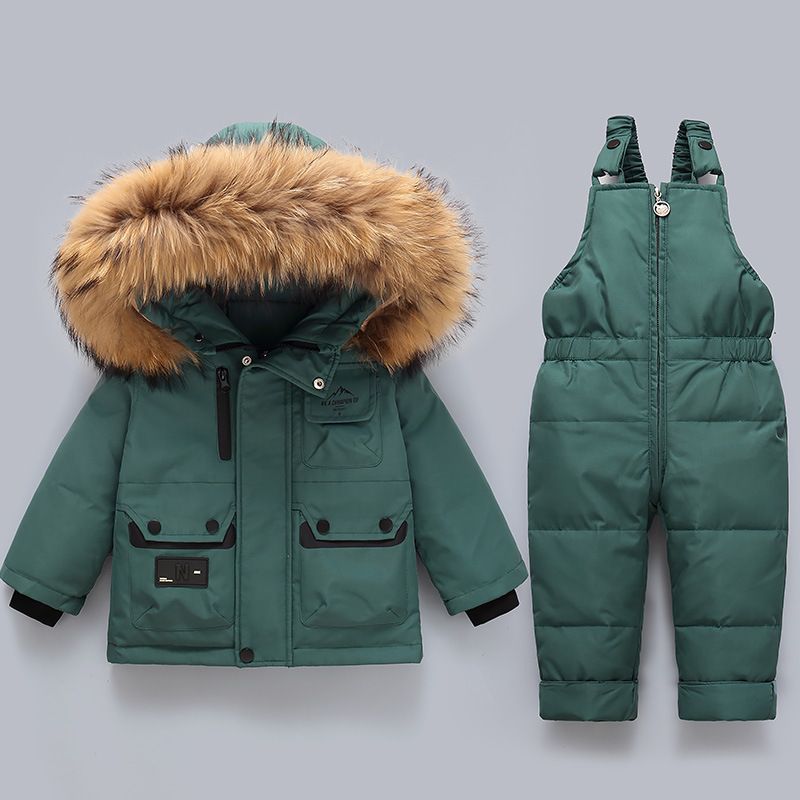 Set di tute invernali premium per bambini piccoli - Giacca con cappuccio e tuta staccabile con piumino d'anatra bianca all'85% (80-110 cm)_voghion.com