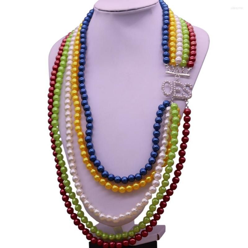 Pendant Necklaces Handmade Mix Colors Pearl Layers Long Chokers Sorority Fraternity OES Order Easter Star Organization_voghion.com