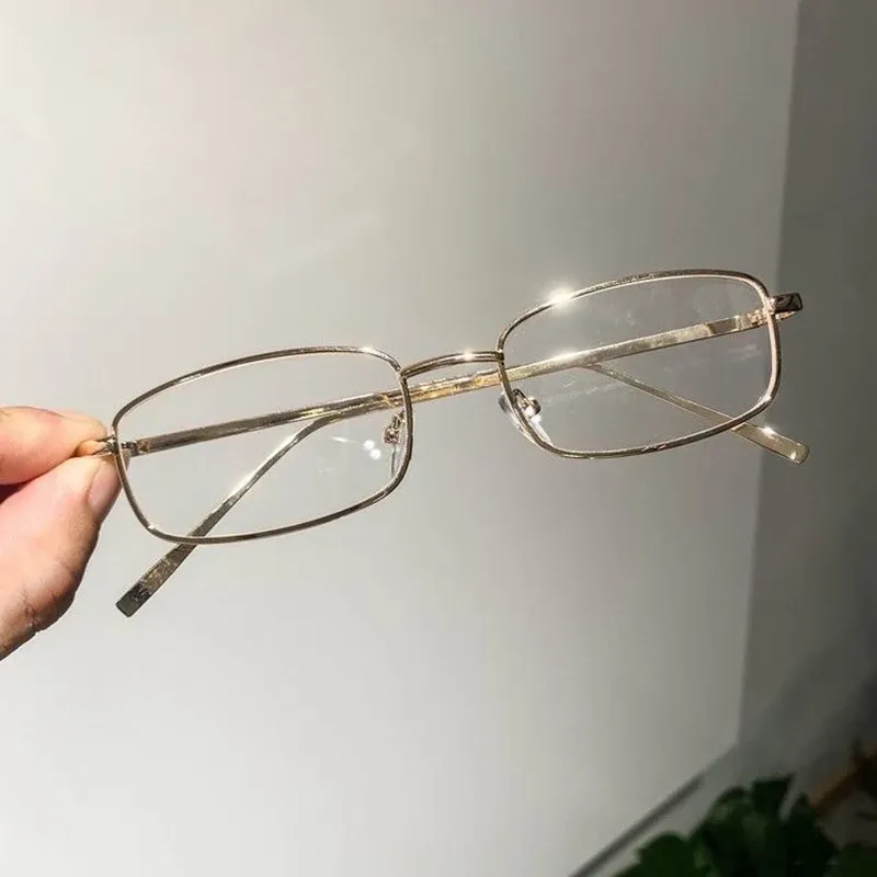 Mode Y2K Haruku Små Fyrkantiga Båge Glasögon Kvinnor Retro Metallglasögon Klara Läsglasögon Blått Ljus Blockerande Glasögon_voghion.com