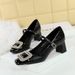 5298-K32 Scarpe da banchetto da donna con tacco medio grosso, punta quadrata, cinturino con fibbia in metallo con diamanti e bocca leggera, con blocchi di colore_voghion.com