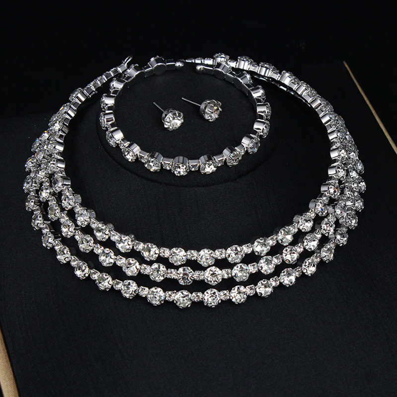 Brățară cu guler strălucitor, cu diamante, set de 3 piese, accesorii elegante și versatile pentru rochii de banchet în stil feminin_voghion.com