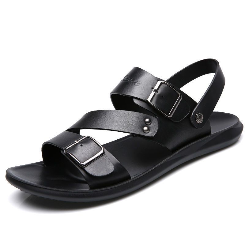 WTEMPO Strandschuhe Doppelschnalle Sommer Herren Strandschuhe Atmungsaktive PU-Ledersandalen für Männer_voghion.com