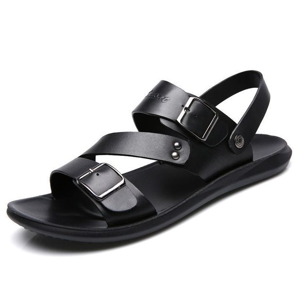 WTEMPO Strandschuhe Doppelschnalle Sommer Herren Strandschuhe Atmungsaktive PU-Ledersandalen für Männer_voghion.com