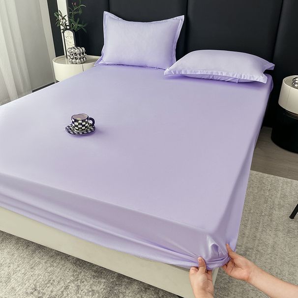 Pure Color Skin-Friendly Washed Cotton Fitted Sheet Set With Pillowcases - Slip-Resistant Mattress Protector For Single/Double Bed_voghion.com